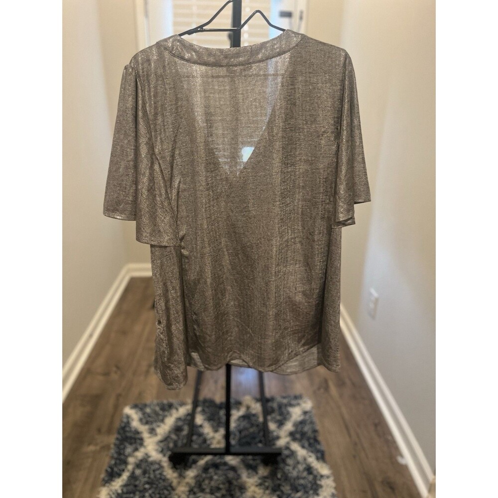 Skies Are Blue Metallic Silver Blouse- 3X - Picture 8 of 16